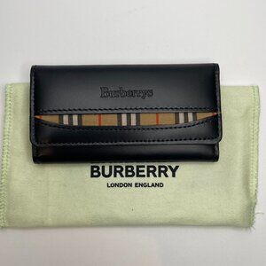 Burberry Black Leather Key Holder with Nova Check Accents - Preowned